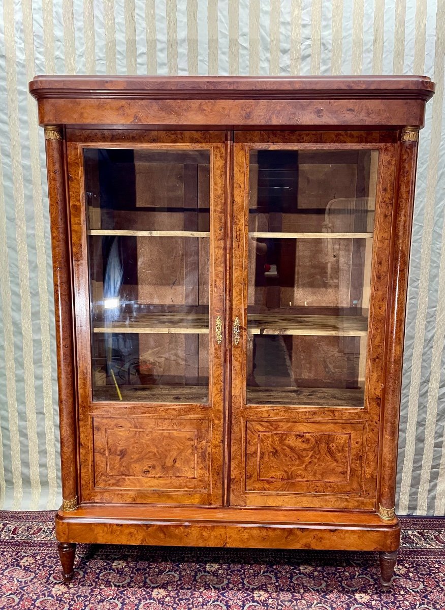 19th Century Empire Burl Walnut Bookcase.-photo-1