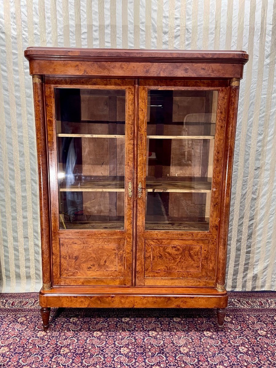 19th Century Empire Burl Walnut Bookcase.