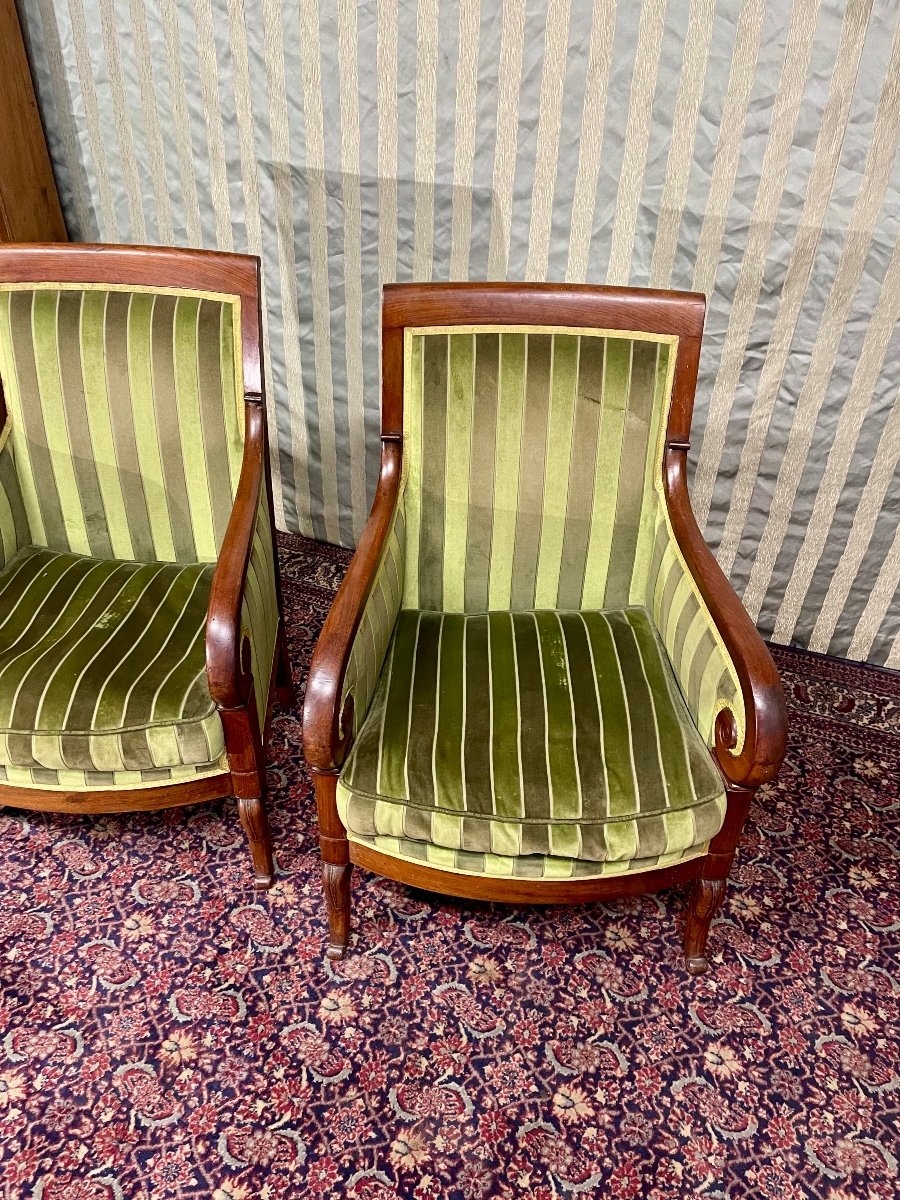 Pair Of Empire Mahogany Bergeres, 19th Century -photo-1