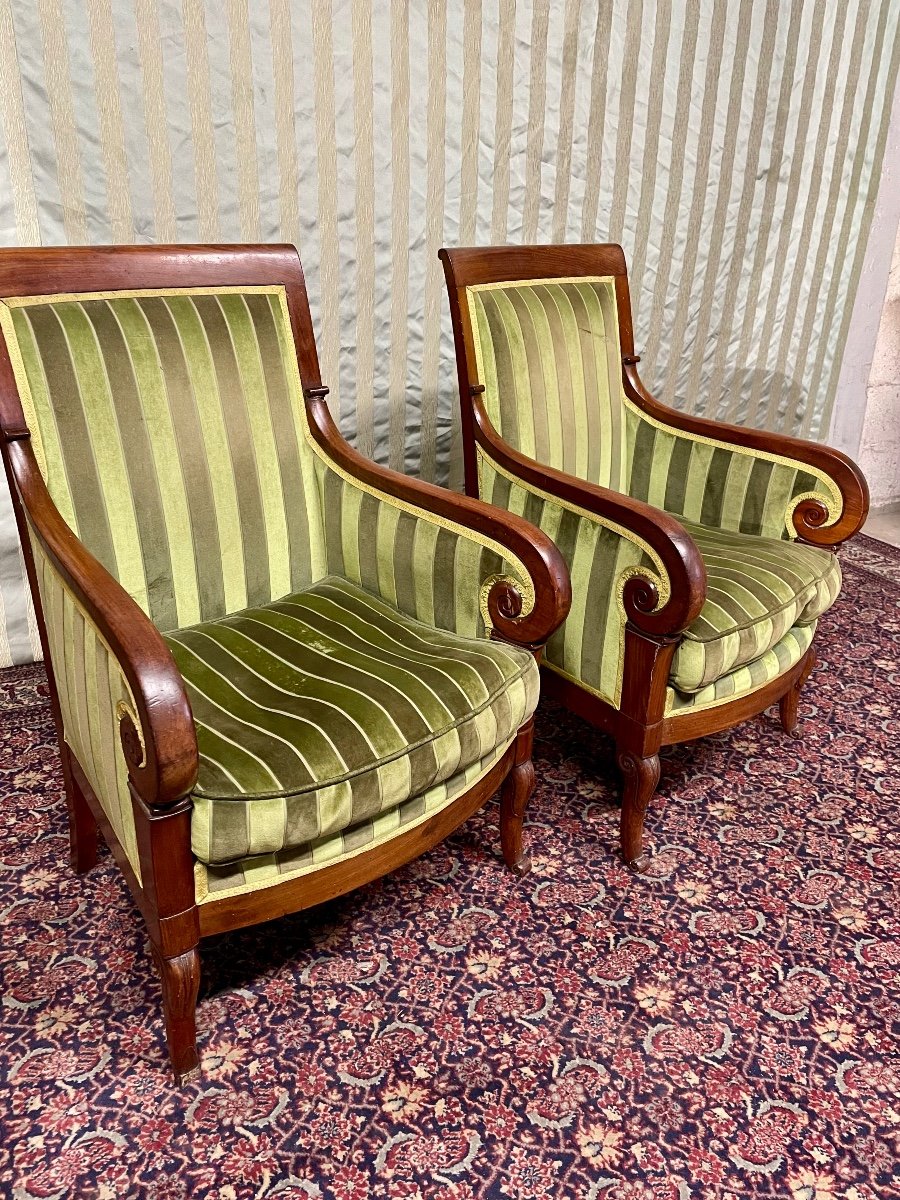 Pair Of Empire Mahogany Bergeres, 19th Century -photo-4