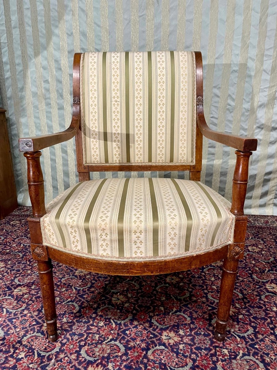 Armchair, Directoire In Walnut, 18th Century -photo-3