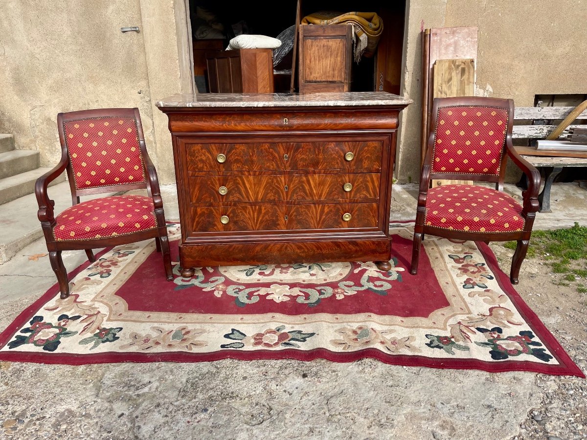 Commode,,, Restauration En Acajou, Flammé D’époque XIXé Siècle.-photo-2