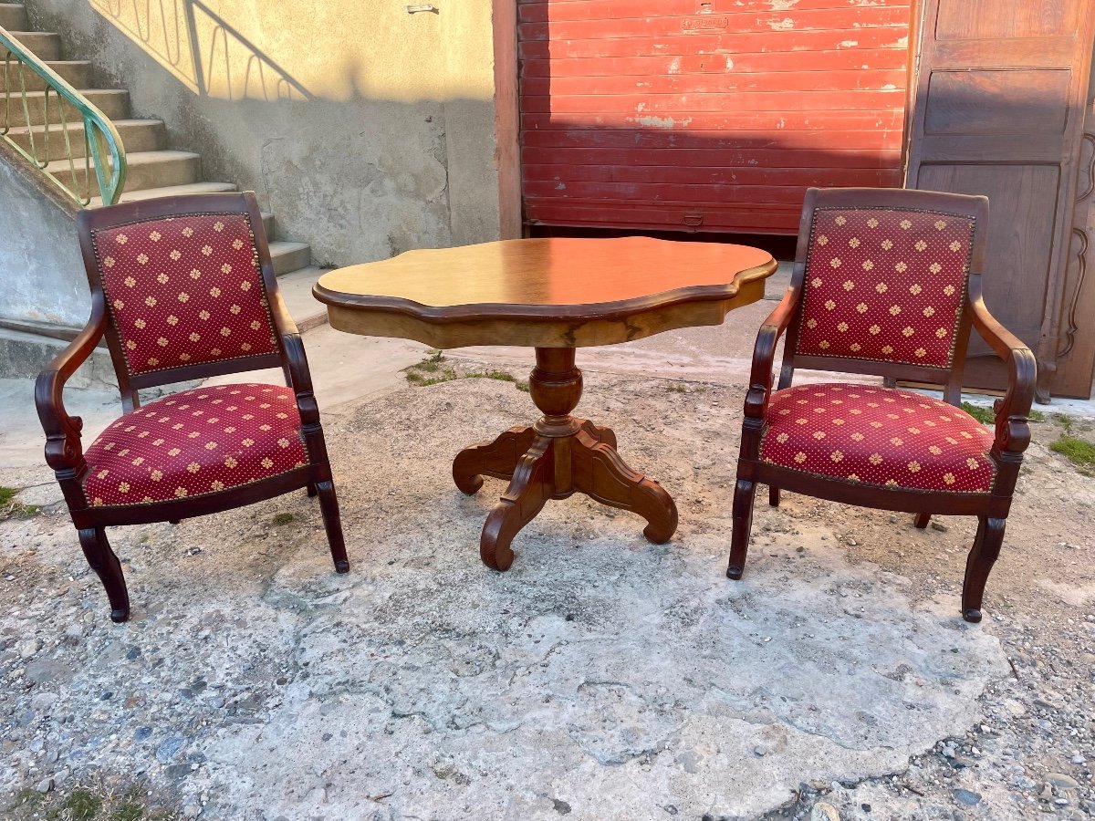 Table, Guéridon, Violon En Acajou  D époque Napoléon IlI , XIXé Siècle. -photo-1