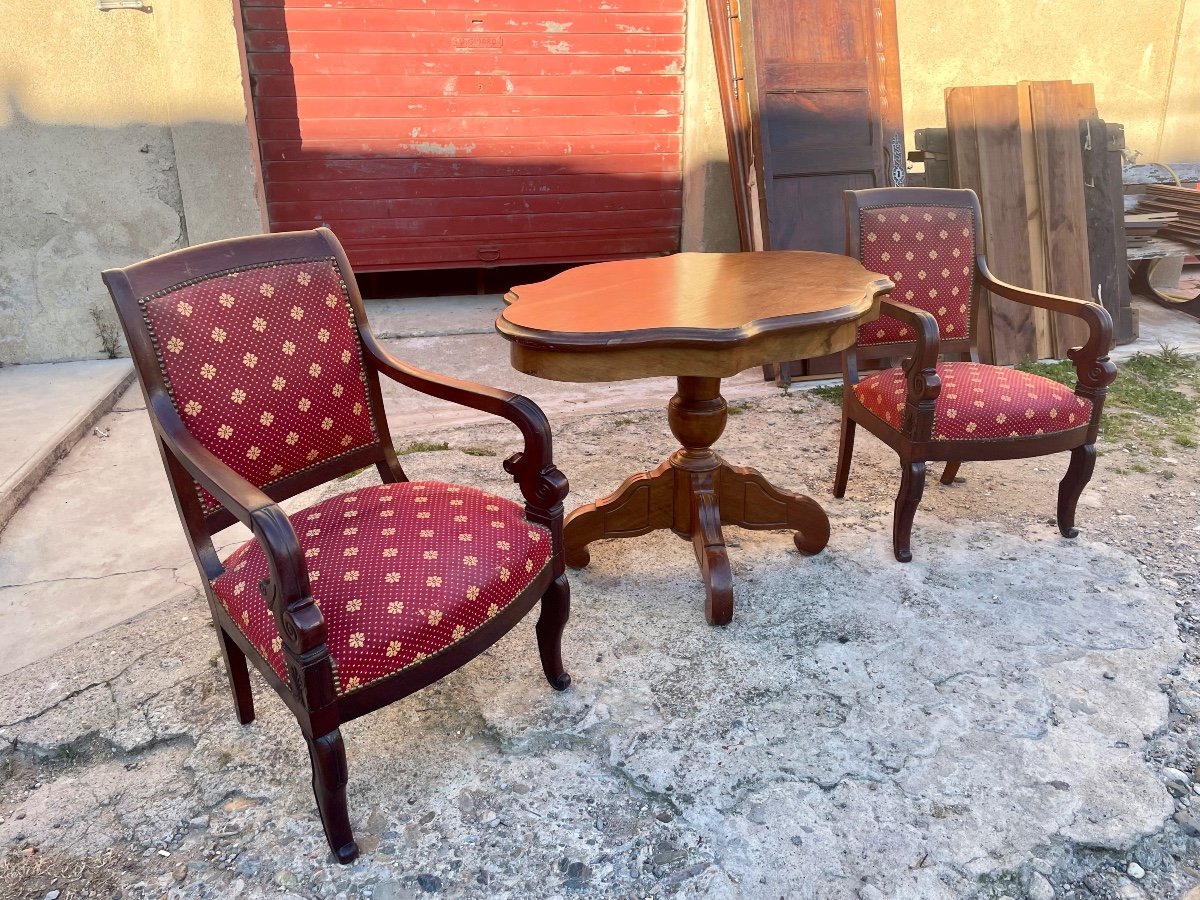 Pair Of Armchairs, Restoration In Mahogany From The 19th Century.-photo-4