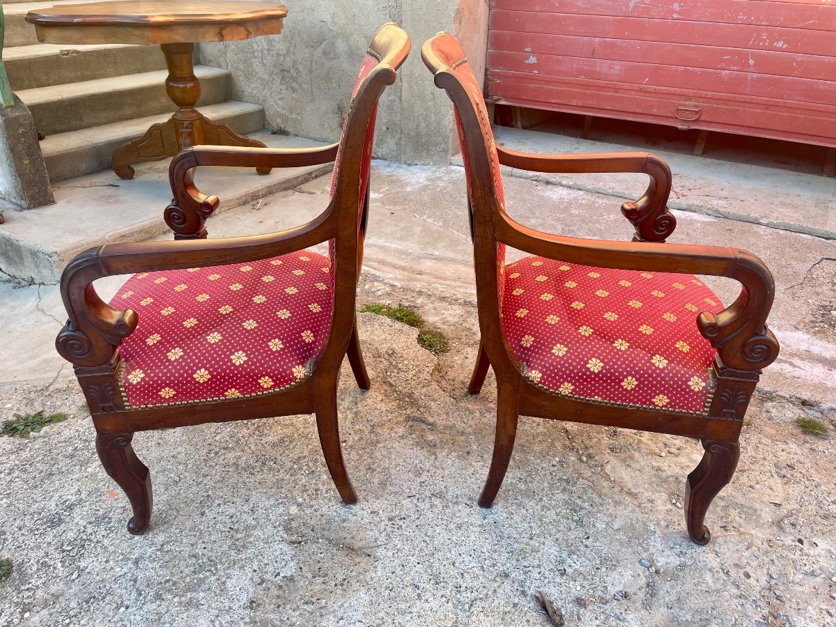 Pair Of Armchairs, Restoration In Mahogany From The 19th Century.-photo-1