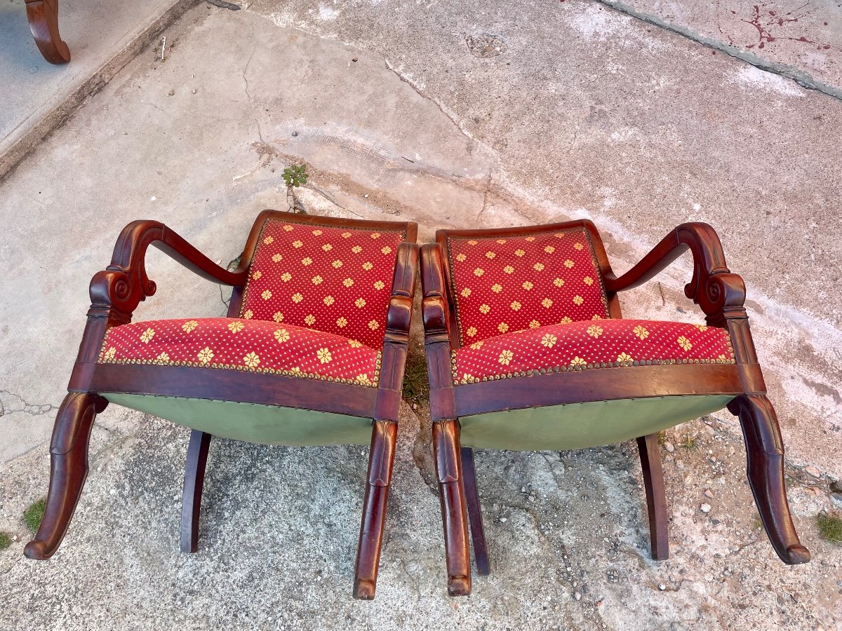 Pair Of Armchairs, Restoration In Mahogany From The 19th Century.-photo-3