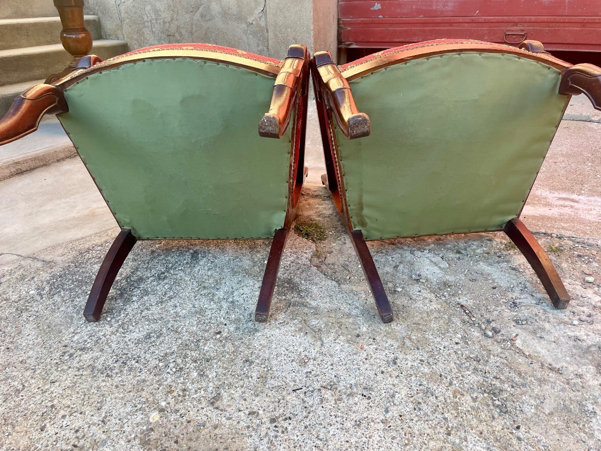 Paire De Fauteuils , Restauration En Acajou D’époque XIXé Siècle.-photo-4