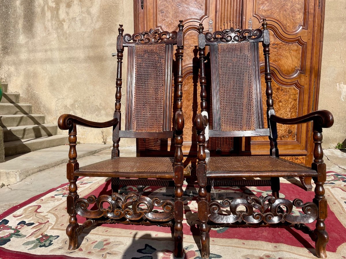 Pair Of 18th Century Regency Walnut Armchairs.