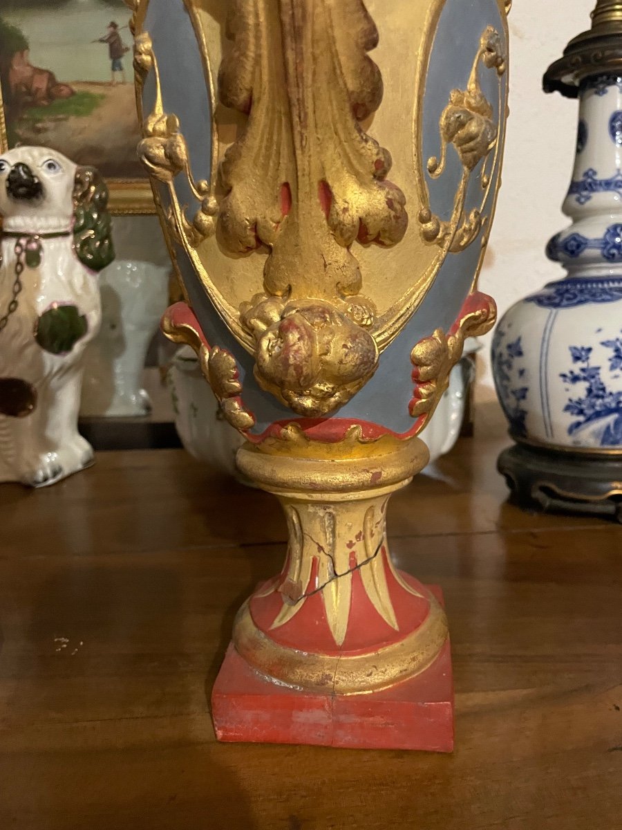 Pair Of Polychrome Terracotta Vases, 19th Century -photo-4