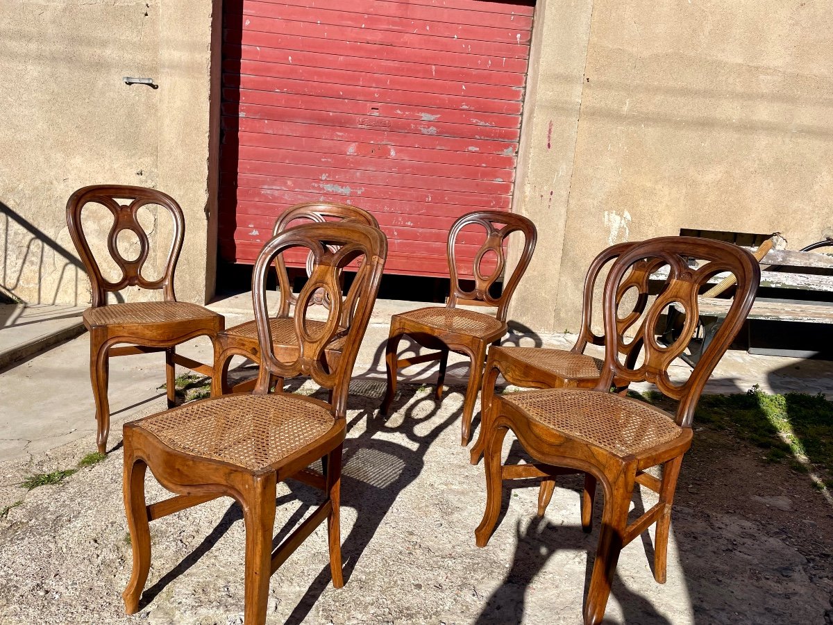 Suite De 6 Chaises  Louis XV, En Noyer ,  D époque  XIXém Siècle.-photo-2