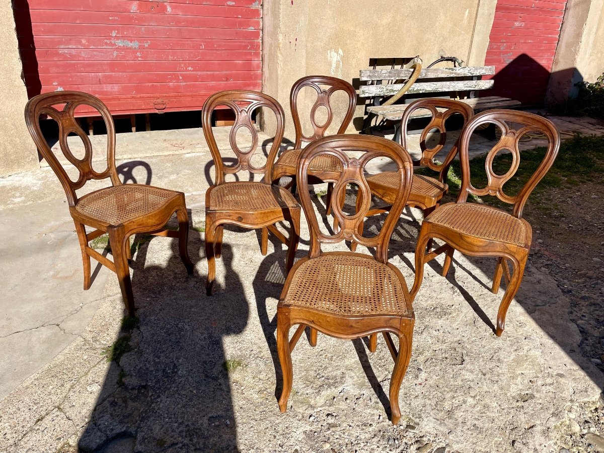 Suite De 6 Chaises  Louis XV, En Noyer ,  D époque  XIXém Siècle.-photo-3