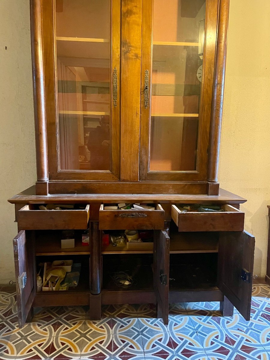 Buffet enfilade , 5 Portes Bibliothèque Empire En Noyer D époque XIXém Siècle.-photo-6