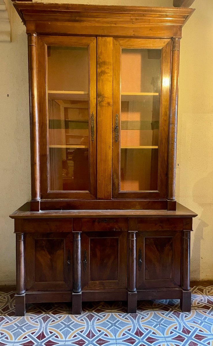 Buffet enfilade , 5 Portes Bibliothèque Empire En Noyer D époque XIXém Siècle.