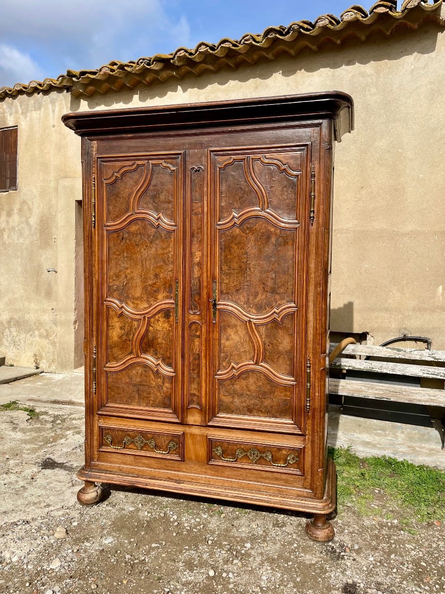 Louis XV Bressane Walnut Wardrobe From The 18th Century.