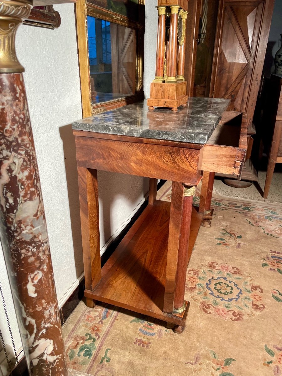 Console, Empire In Walnut, With Half Column From The 19th Century.-photo-2