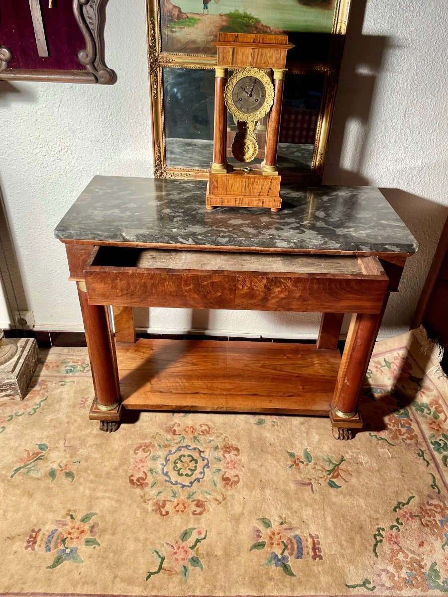 Console, Empire In Walnut, With Half Column From The 19th Century.-photo-3