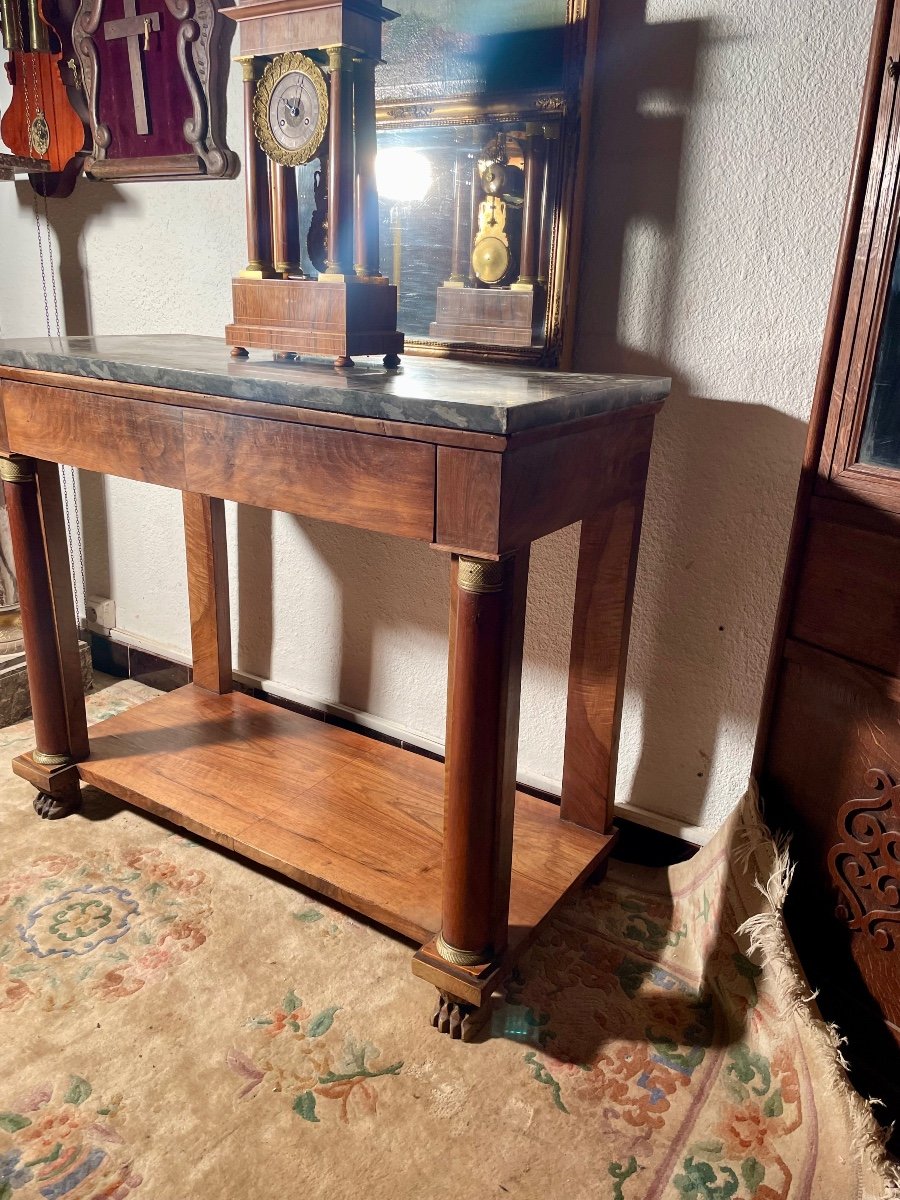 Console, Empire In Walnut, With Half Column From The 19th Century.-photo-4