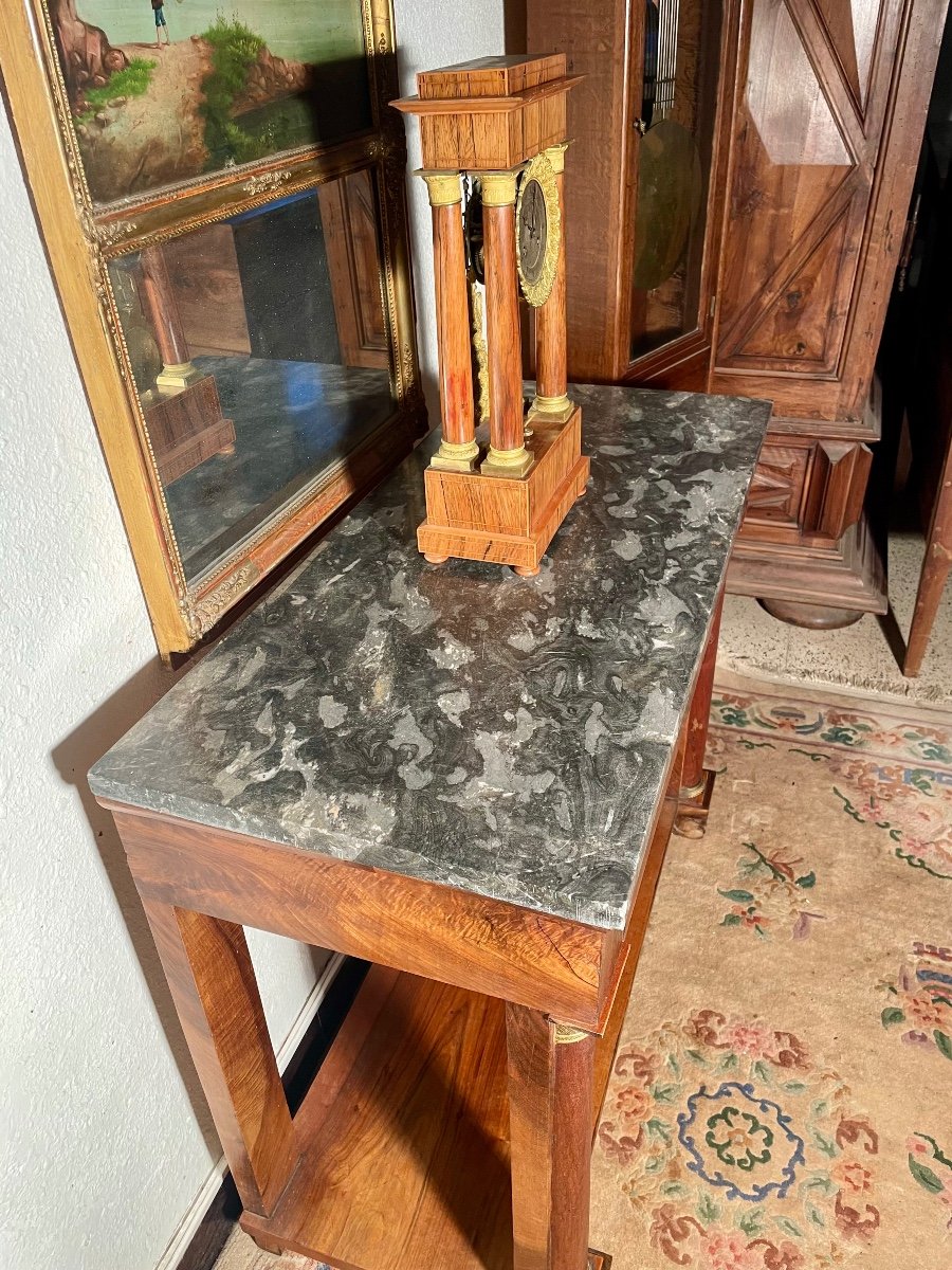 Console, Empire En Noyer,à Demi Colonne D’époque XIXe Siècle.-photo-1