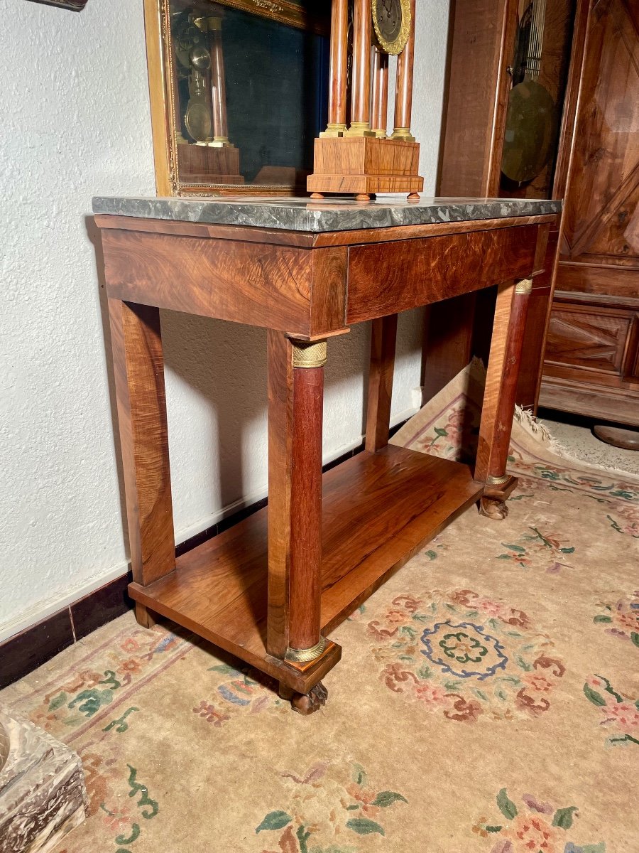 Console, Empire In Walnut, With Half Column From The 19th Century.-photo-2