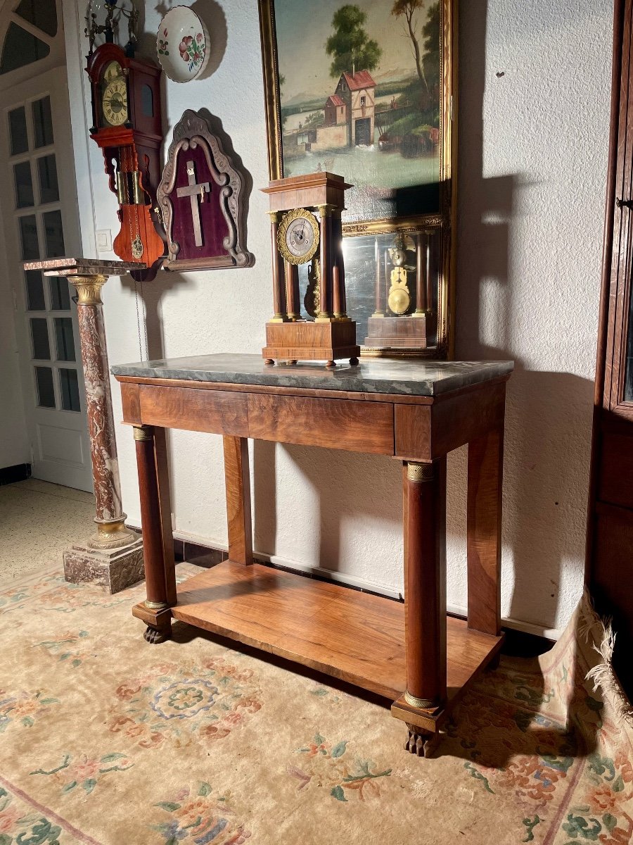 Console, Empire In Walnut, With Half Column From The 19th Century.-photo-3