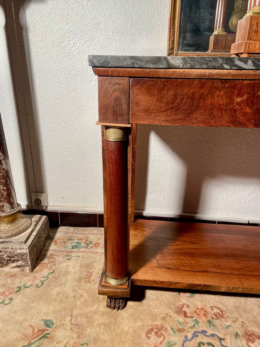 Console, Empire In Walnut, With Half Column From The 19th Century.-photo-5