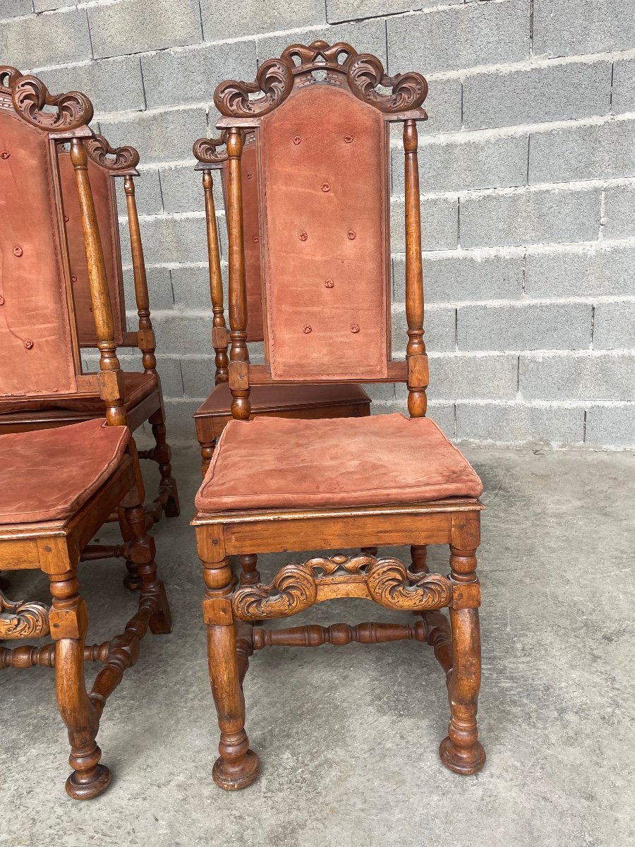 Set Of Six Dutch Walnut Chairs From The 19th Century.-photo-2