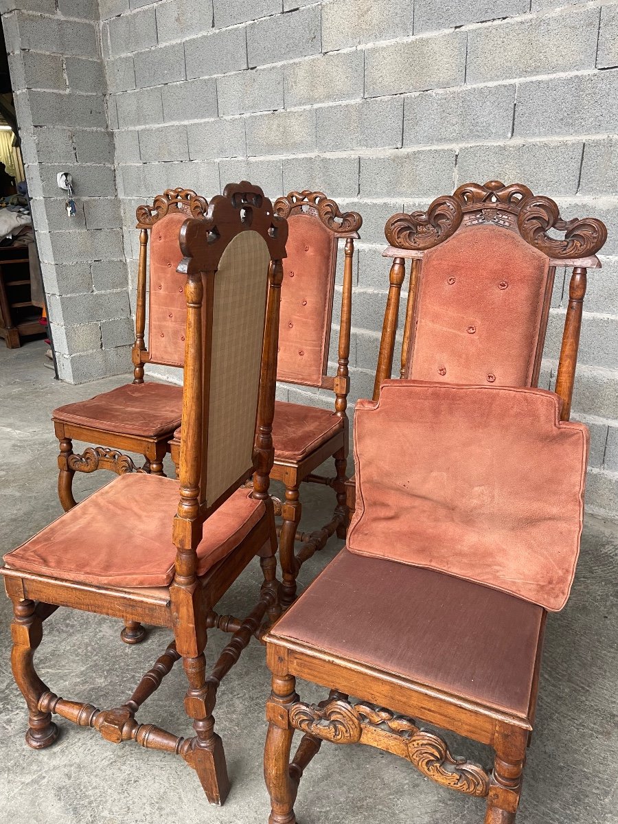 Set Of Six Dutch Walnut Chairs From The 19th Century.-photo-2