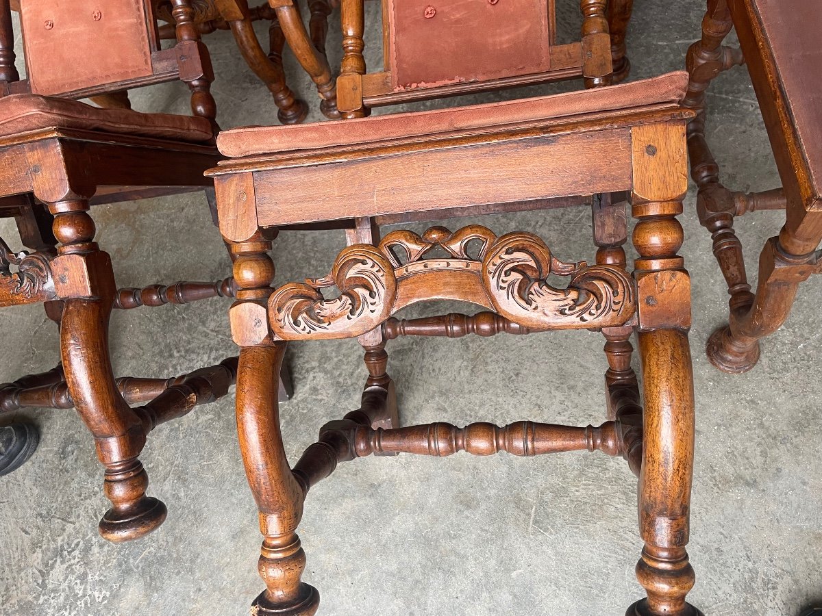 Set Of Six Dutch Walnut Chairs From The 19th Century.-photo-3