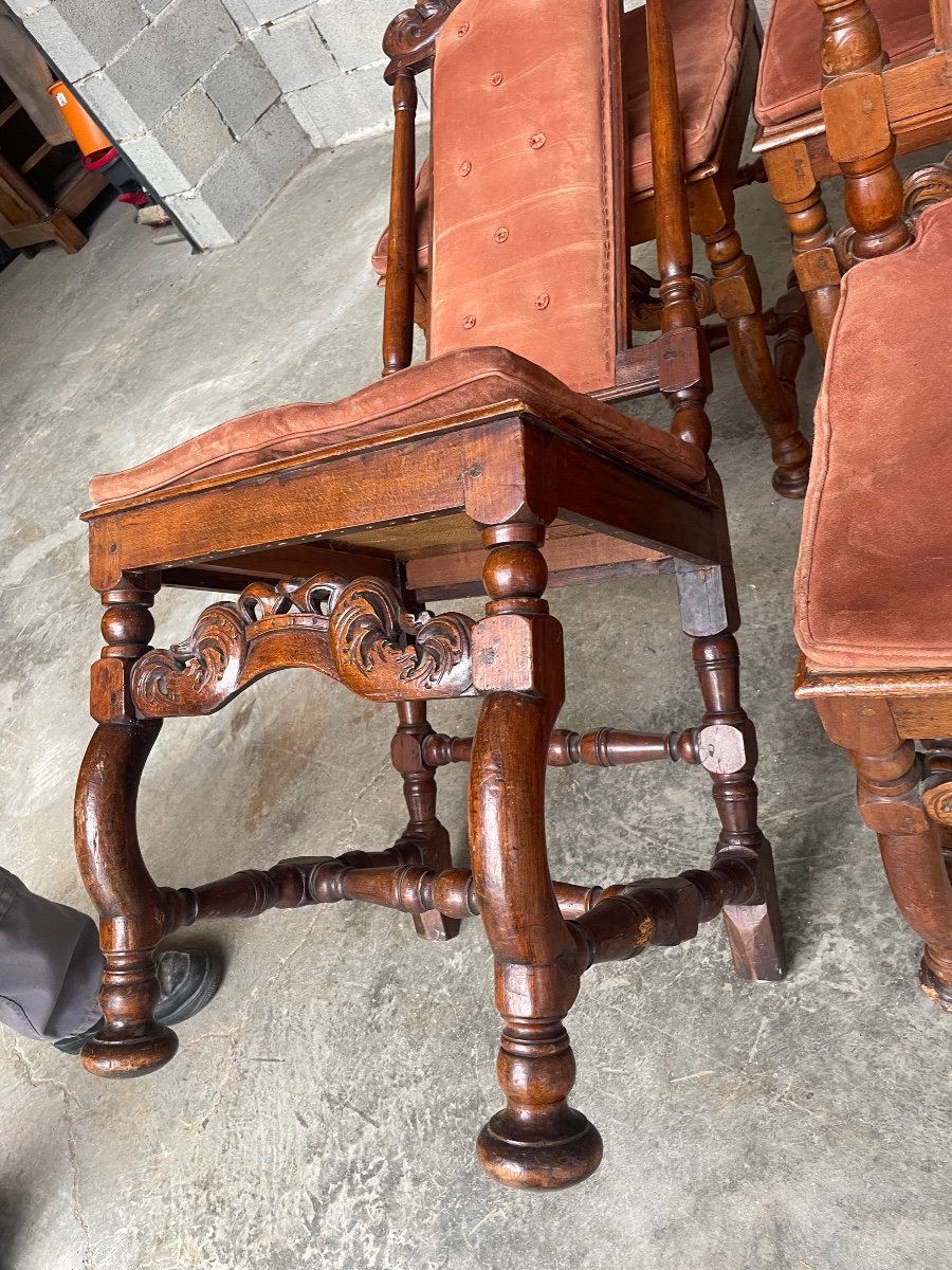 Set Of Six Dutch Walnut Chairs From The 19th Century.-photo-5