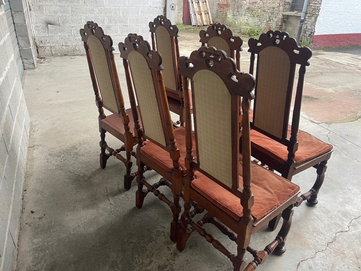 Set Of Six Dutch Walnut Chairs From The 19th Century.-photo-8