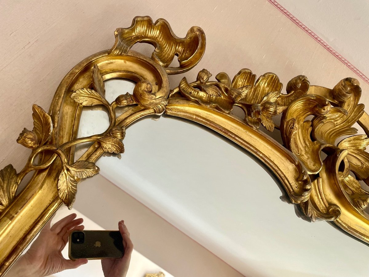 Miroir, Louis XV, En Bois, Doré , D’époque XIXe Siècle.-photo-5