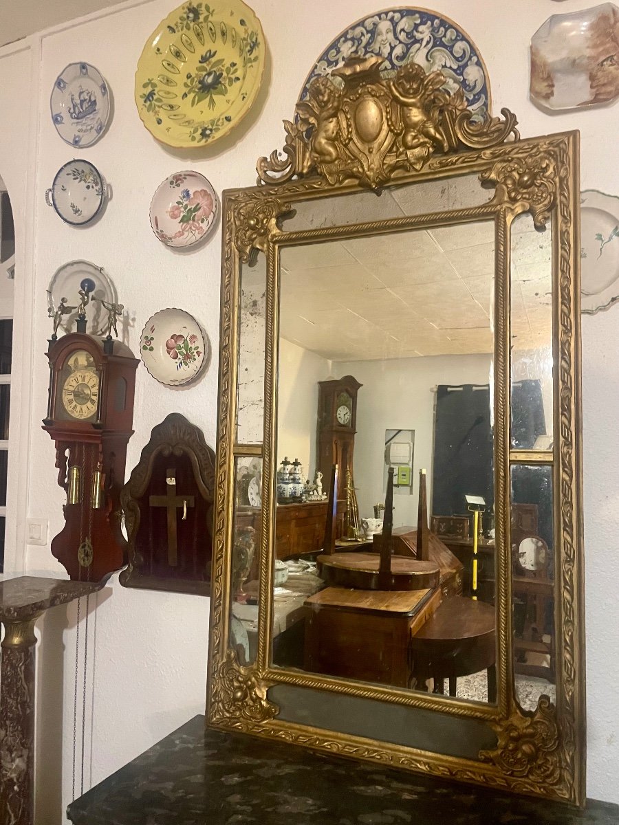 Miroir à Parclose En Bois Doré Louis XV, D époque XIXém Siècle.-photo-2