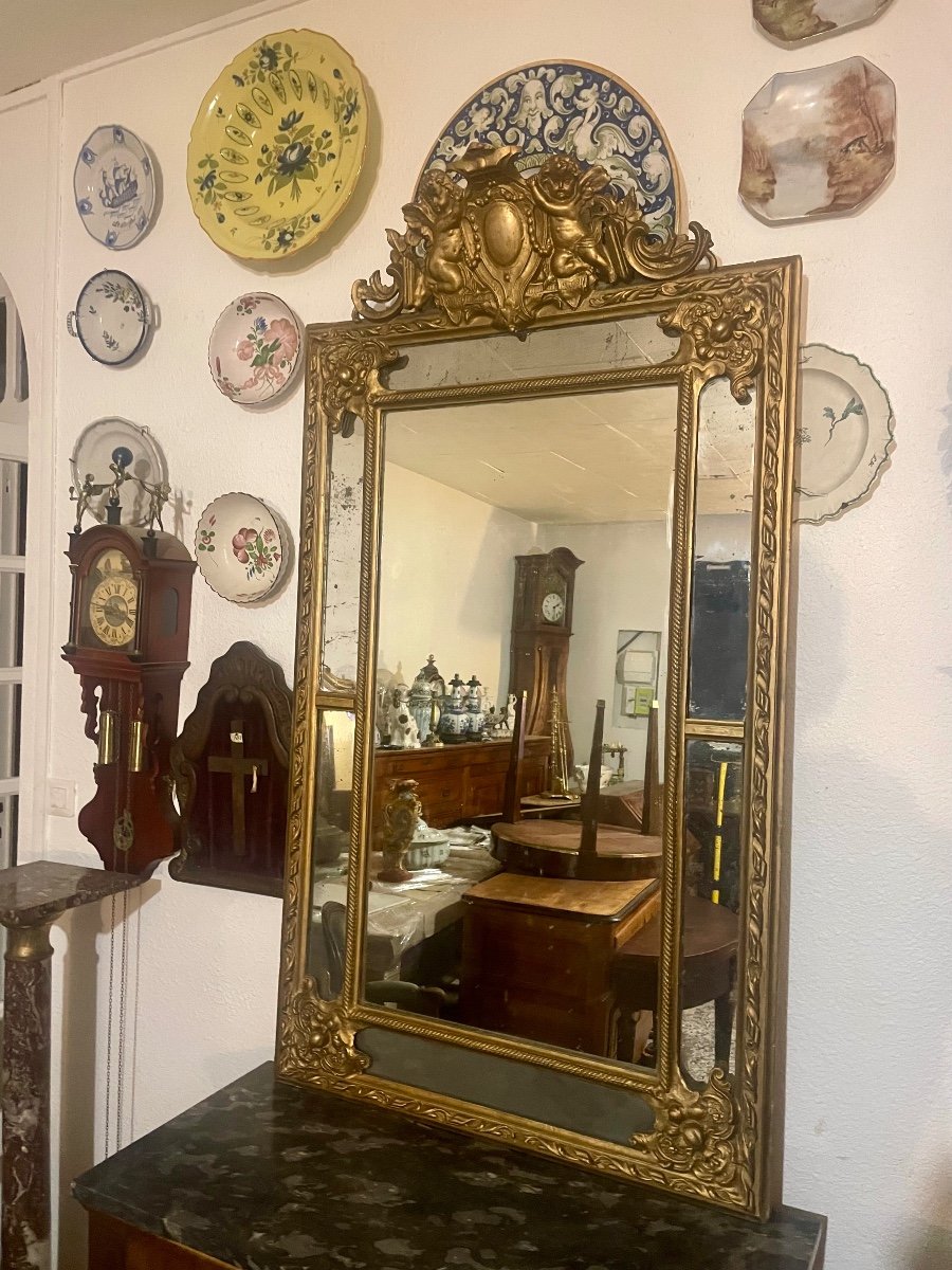 Louis XV Gilded Wood Closed Side Mirror, 19th Century.