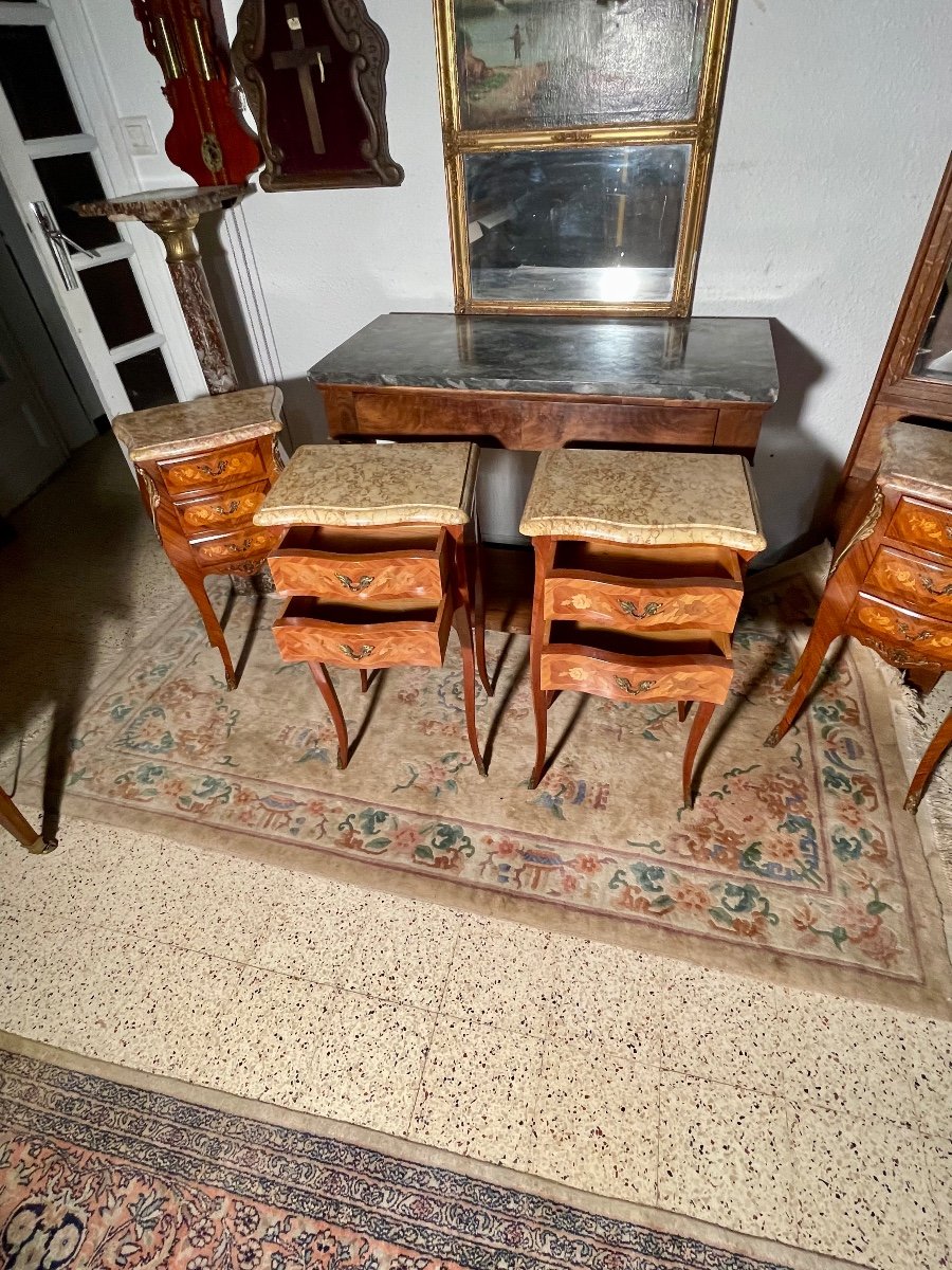 Pair Of Louis XV Bedside Tables, In Rosewood, 1950s Period.-photo-2