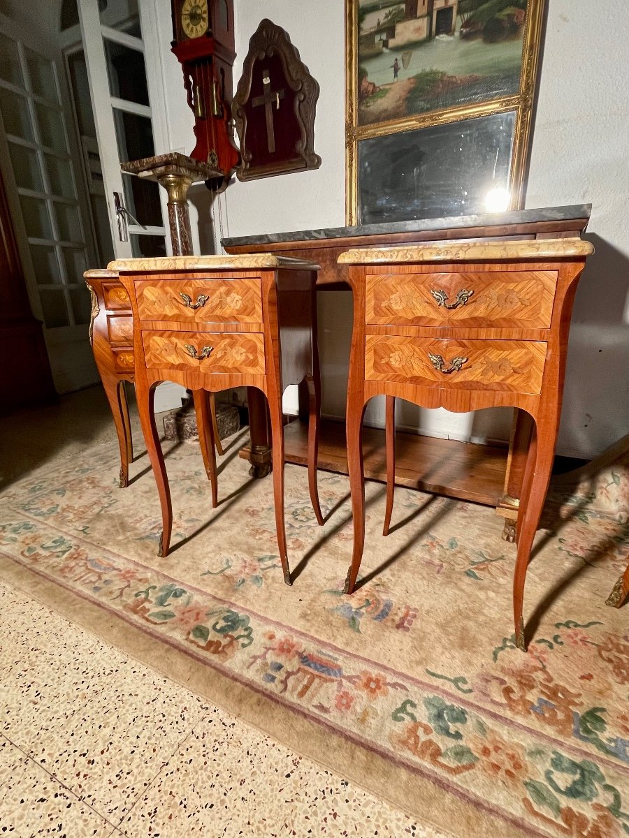 Pair Of Louis XV Bedside Tables, In Rosewood, 1950s Period.-photo-4