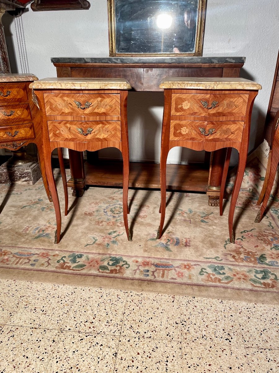 Pair Of Louis XV Bedside Tables, In Rosewood, 1950s Period.-photo-5