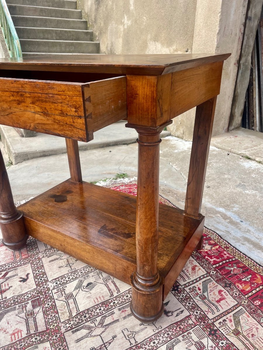 Empire Console With Column, Detached In Walnut, 19th Century.-photo-2