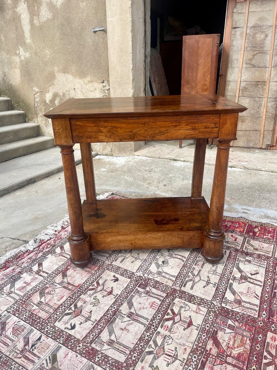 Empire Console With Column, Detached In Walnut, 19th Century.