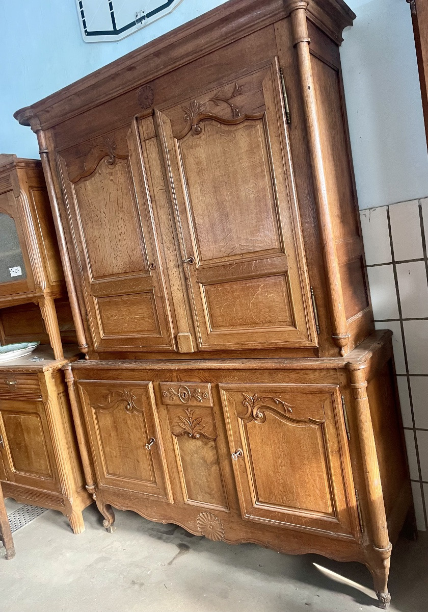 Two-body Louis XV Sideboard In Oak From The 19th Century.-photo-3