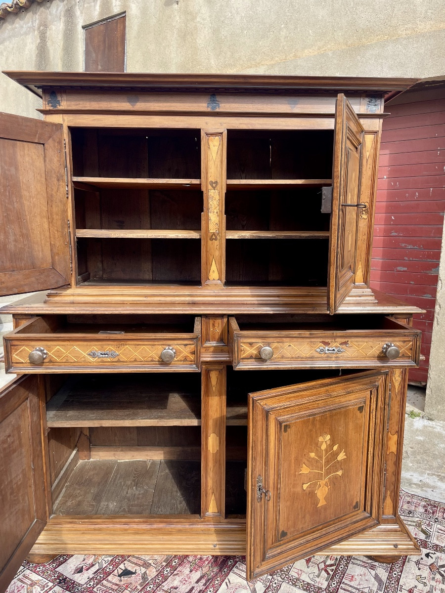 Buffet Cabinet Louis XIII En Noyer Blond D époque XVIIem Siècle.-photo-1