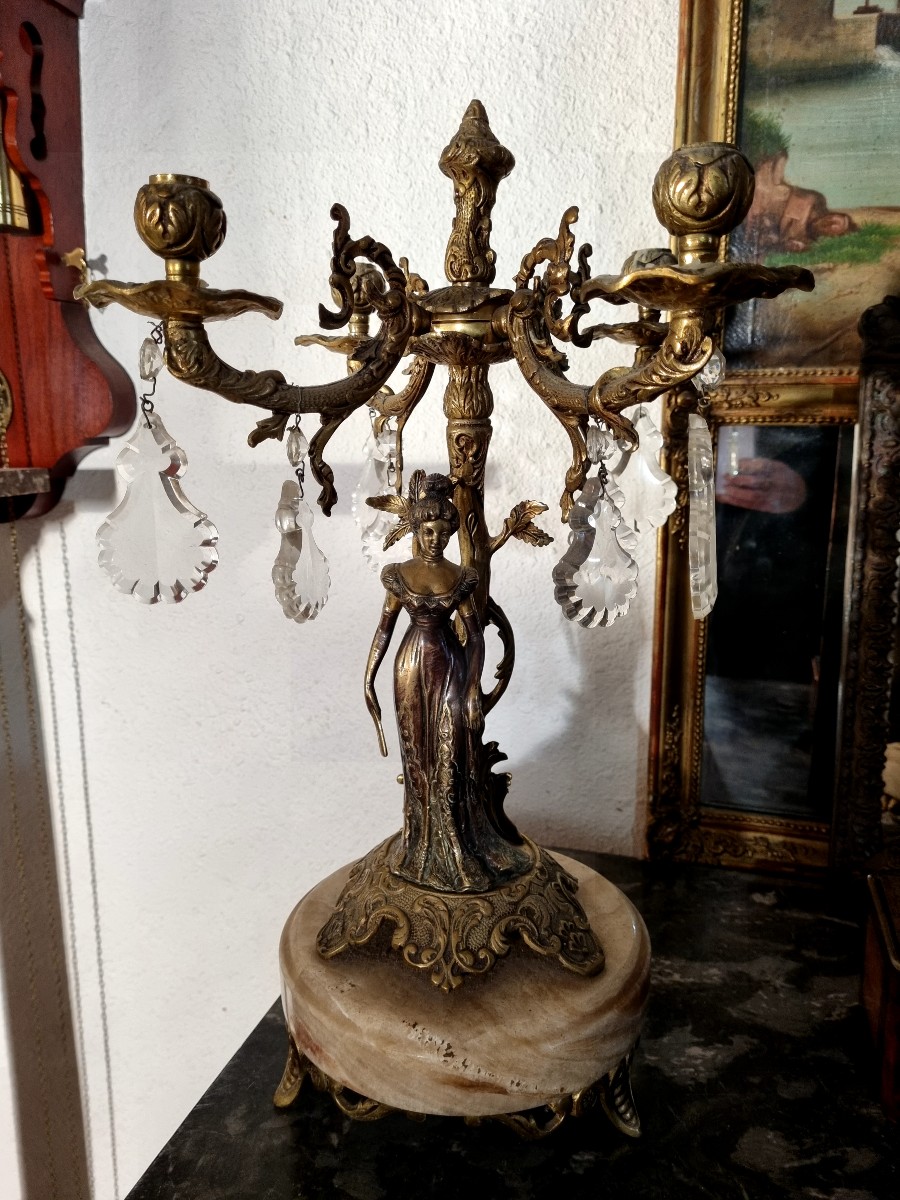 Pair Of Bronze And Marble Candelabras, 1900s-photo-2