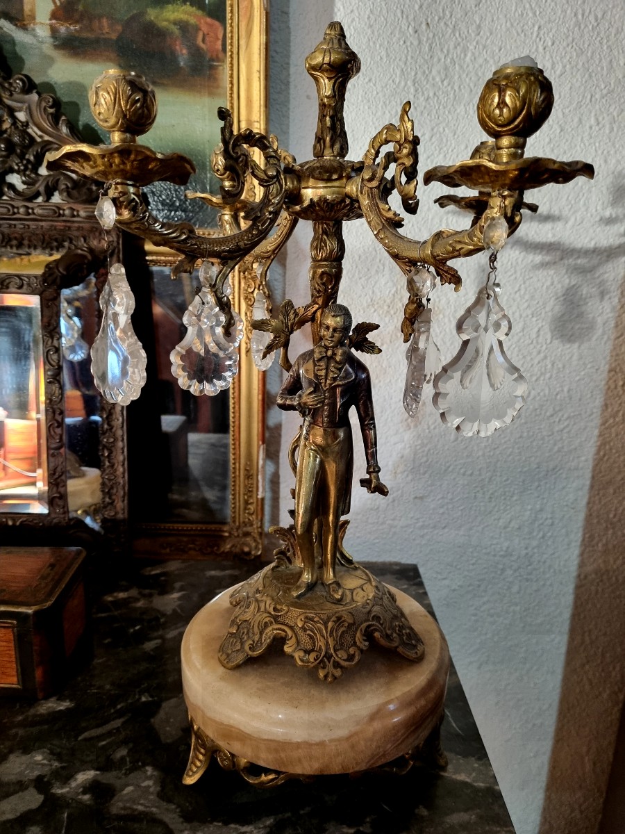 Pair Of Bronze And Marble Candelabras, 1900s-photo-3