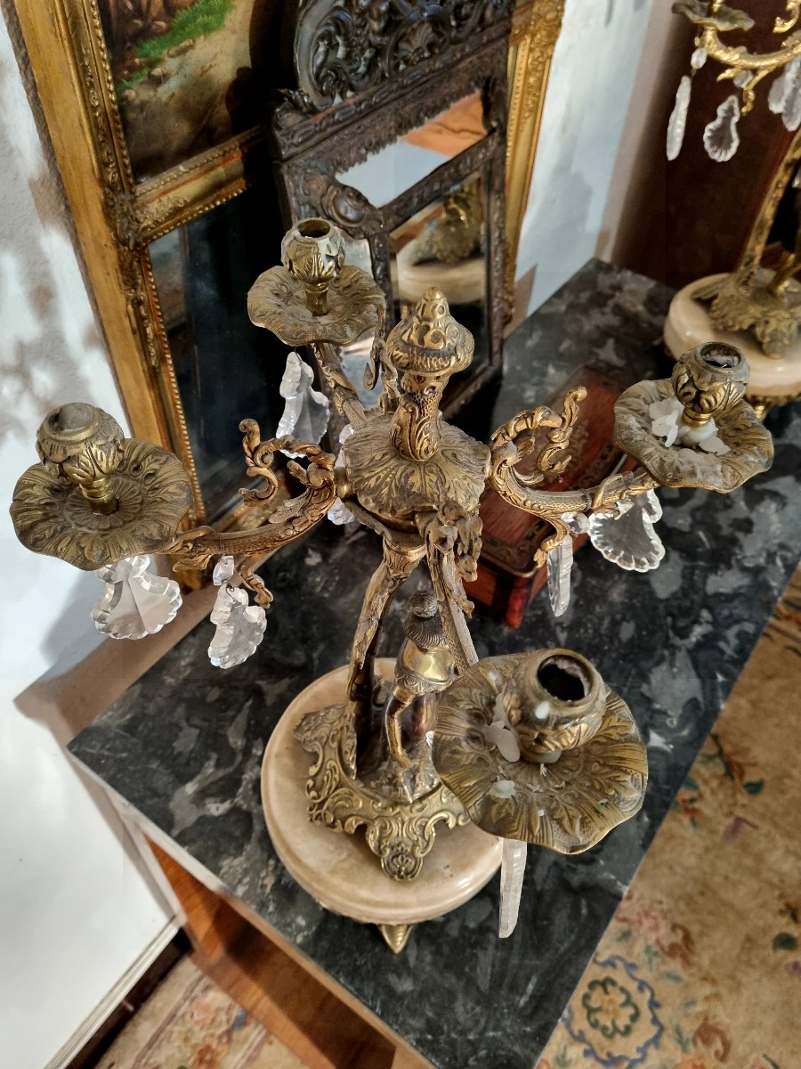 Pair Of Bronze And Marble Candelabras, 1900s-photo-2