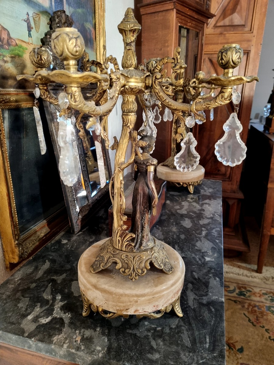 Pair Of Bronze And Marble Candelabras, 1900s-photo-3