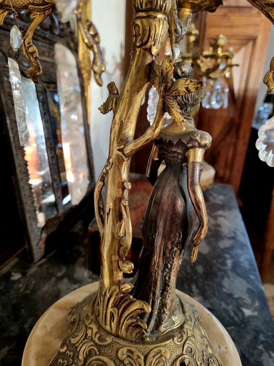 Pair Of Bronze And Marble Candelabras, 1900s-photo-4