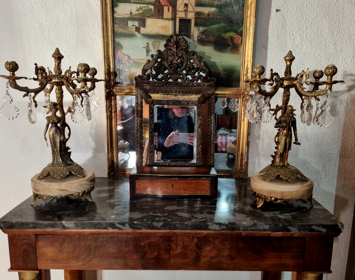 Pair Of Bronze And Marble Candelabras, 1900s