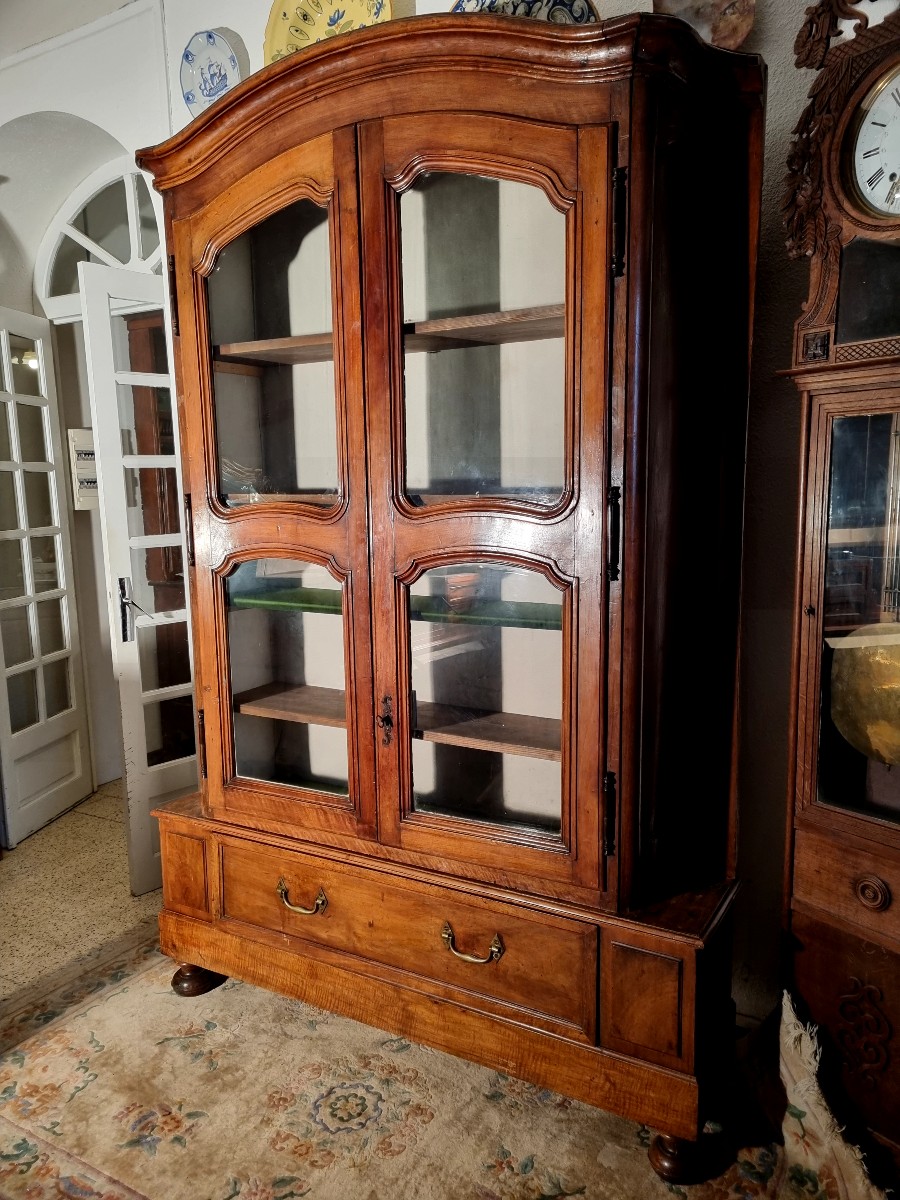 Display Cabinet, Louis XV Bookcase In Walnut, 18th Century-photo-2