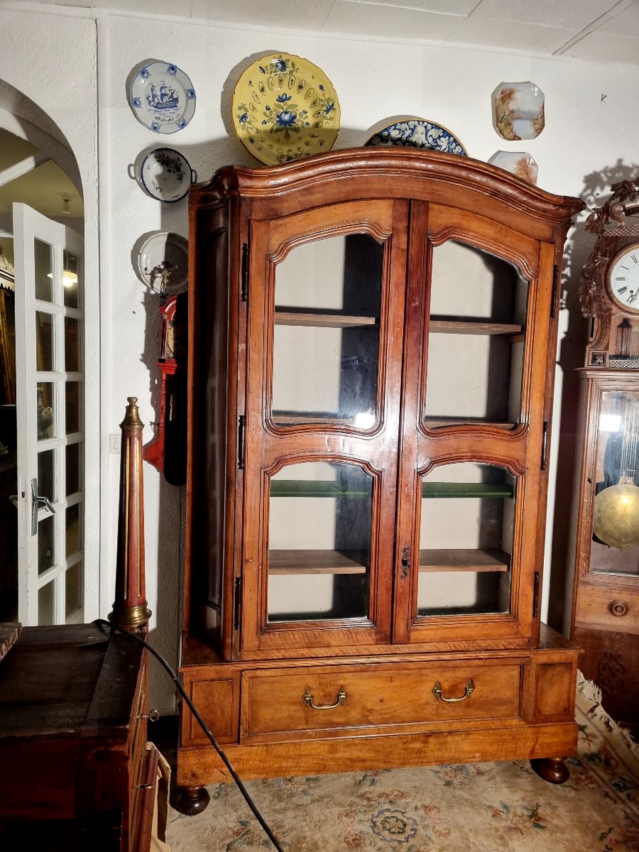 Display Cabinet, Louis XV Bookcase In Walnut, 18th Century-photo-3