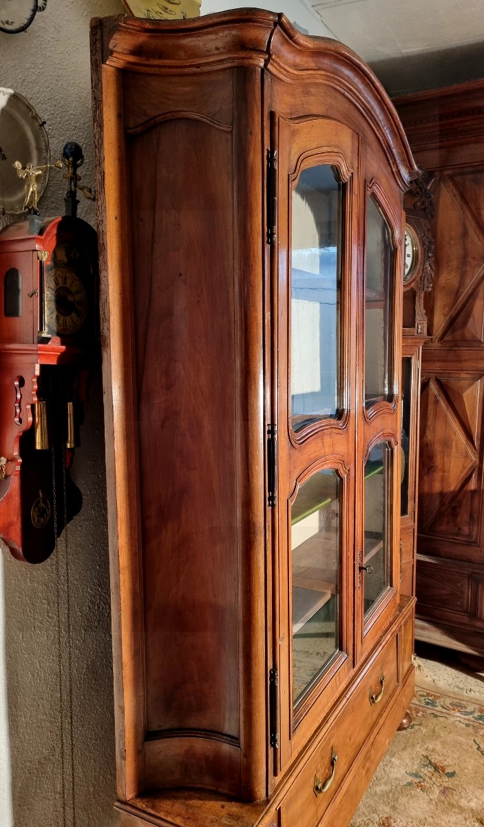 Display Cabinet, Louis XV Bookcase In Walnut, 18th Century-photo-4