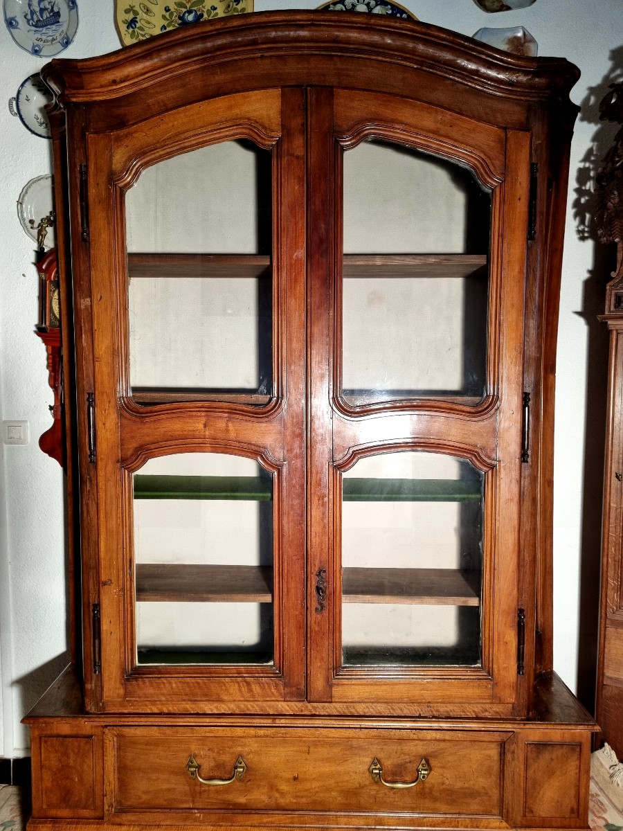 Display Cabinet, Louis XV Bookcase In Walnut, 18th Century-photo-3